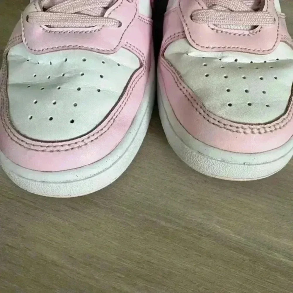 Nike Court Borough Low 2 PS Shoes White Pink Leather Lace Up Youth‎ 4.5Y